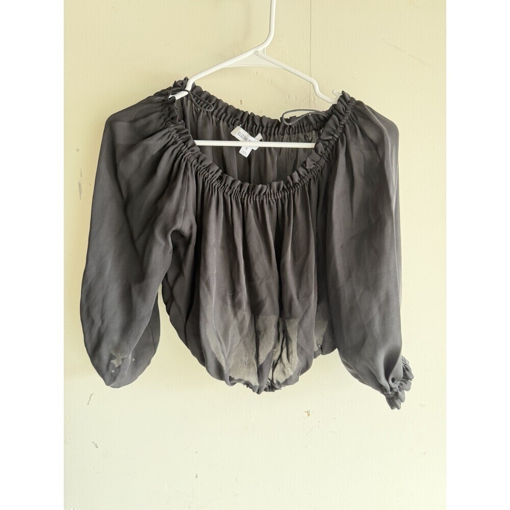 Elizabeth And James 100% Silk Off Shoulder Crop Blouse Black Boho Peasant Top S